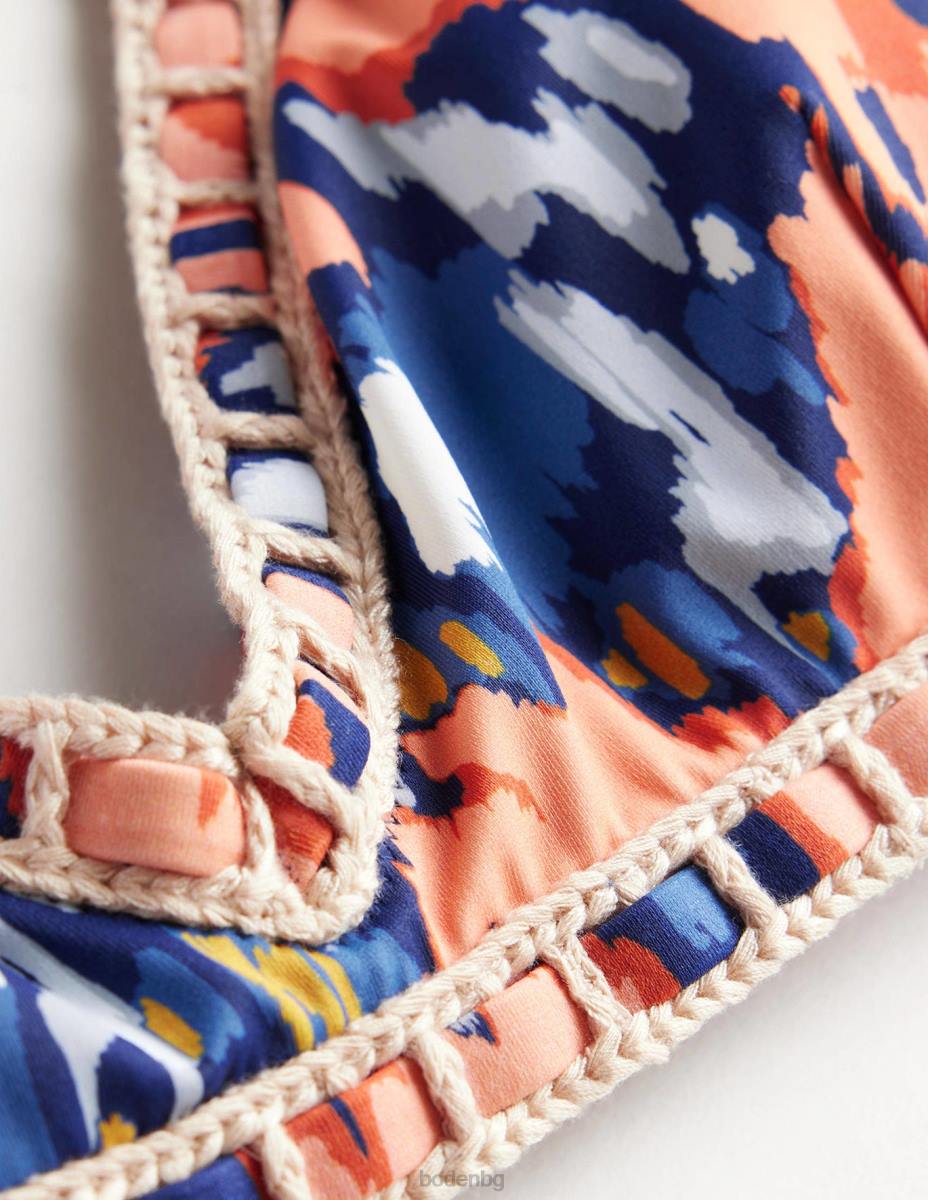 облекло Boden горна част на бикини с плетене на една кука тъмносиньо и абстрактен мак Жени LL681026