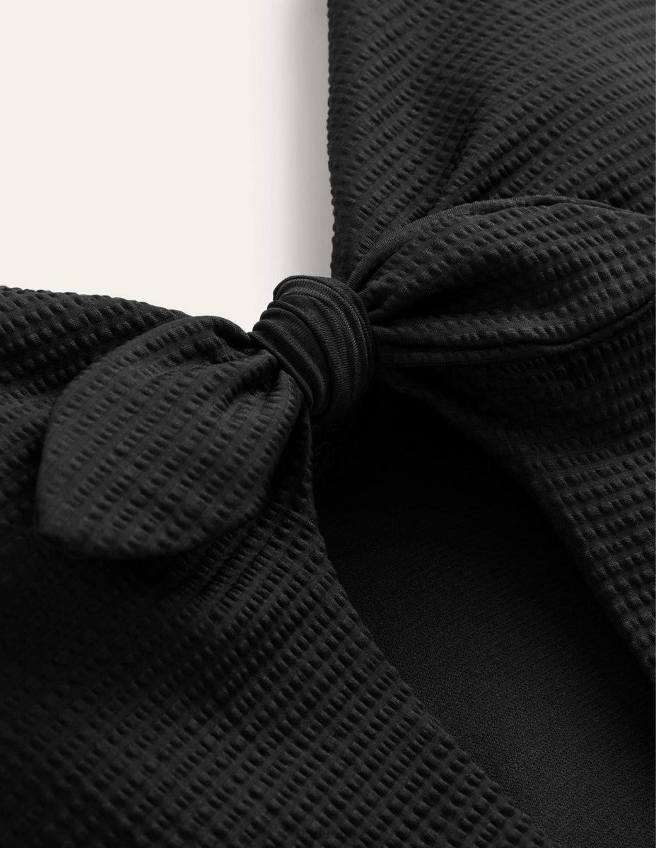 облекло Boden бански с капачка на ръкава и вратовръзка текстура на черен сеърсукер Жени LL681065