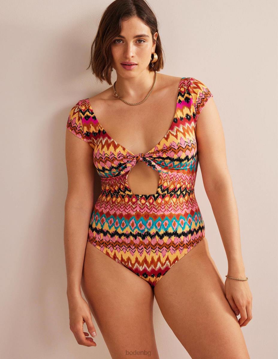 облекло Boden бански с капачка на ръкава и вратовръзка мулти икат Жени LL681118