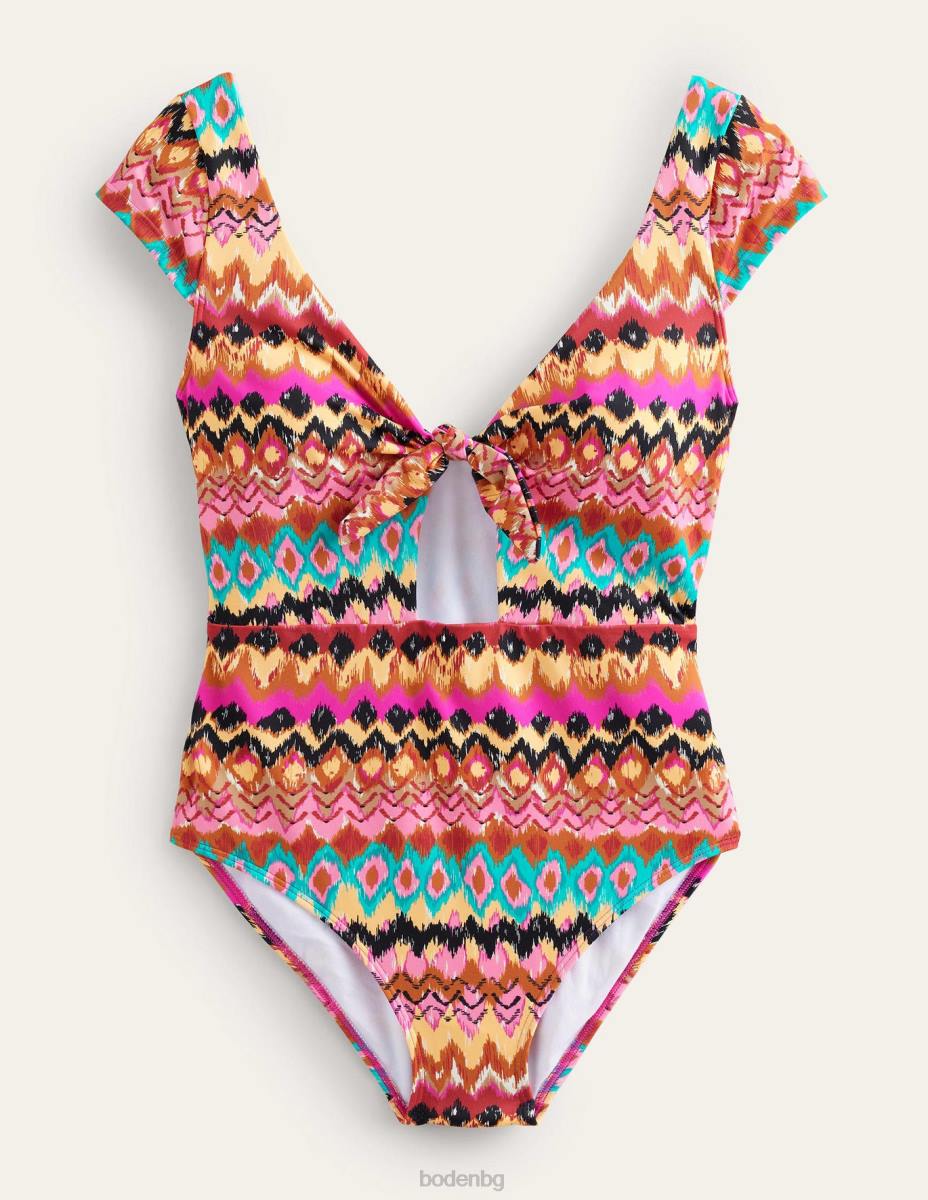 облекло Boden бански с капачка на ръкава и вратовръзка мулти икат Жени LL681118