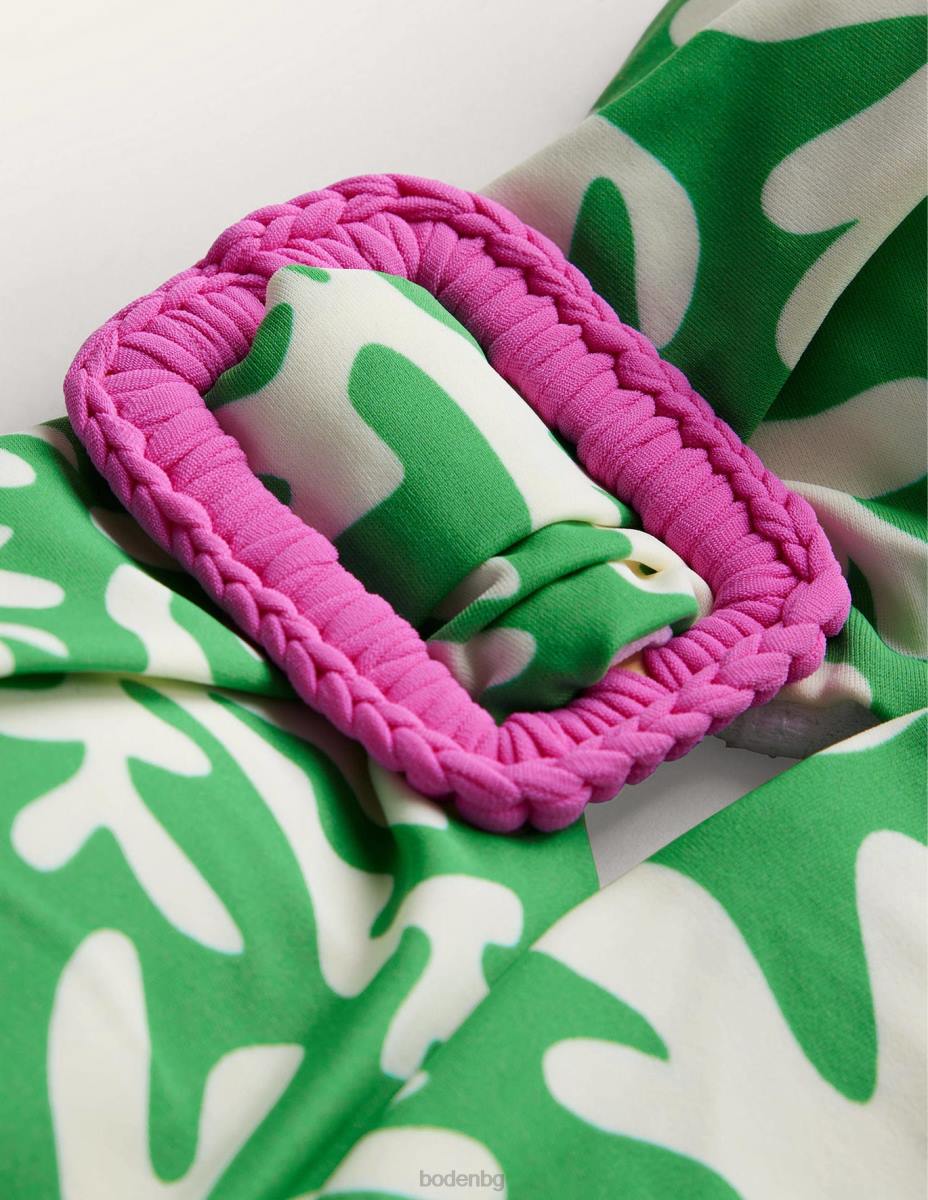 облекло Boden бански бандо с катарама яркозелена и абстрактна зеленина Жени LL681309