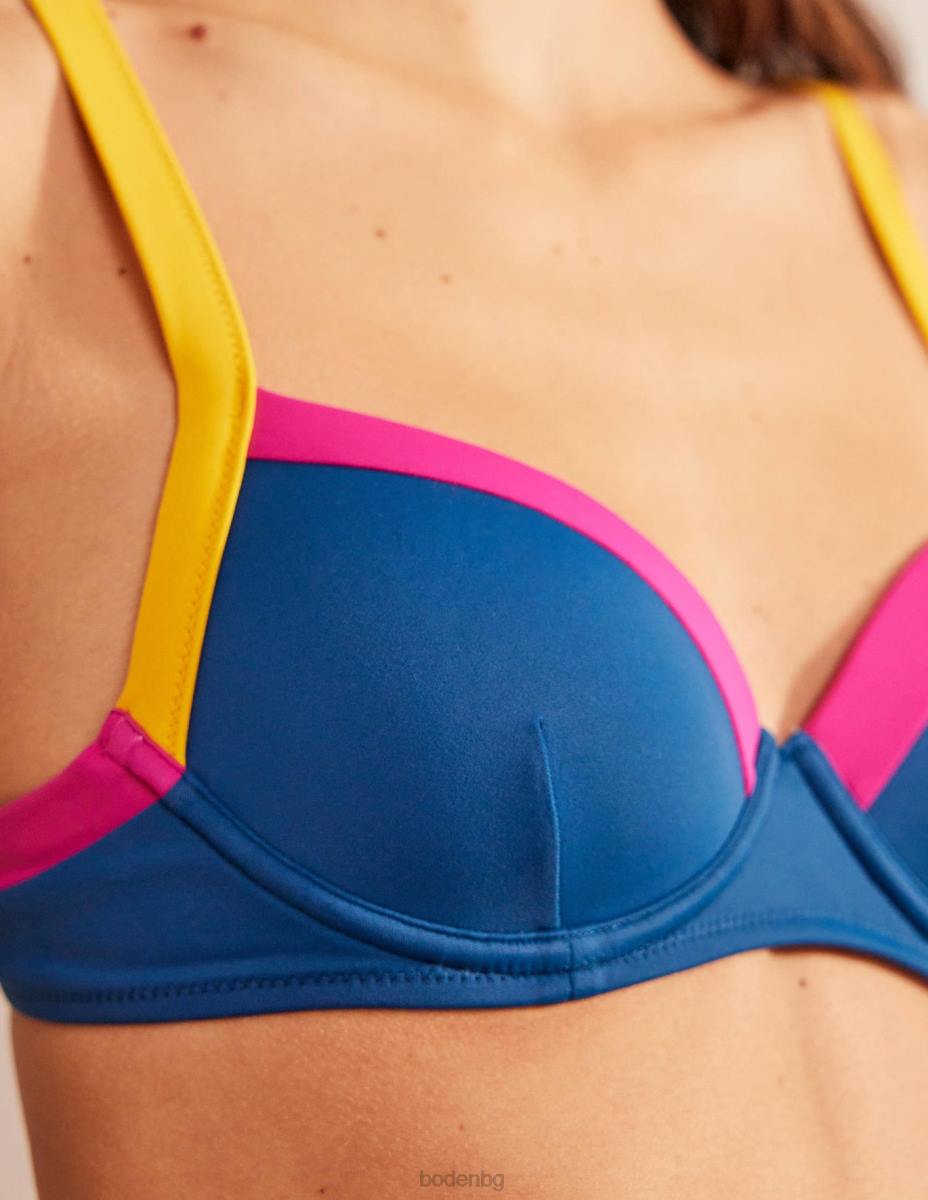 облекло Boden облицовано горнище на бикини с размер чашка син и жълт цветен блок Жени LL681619