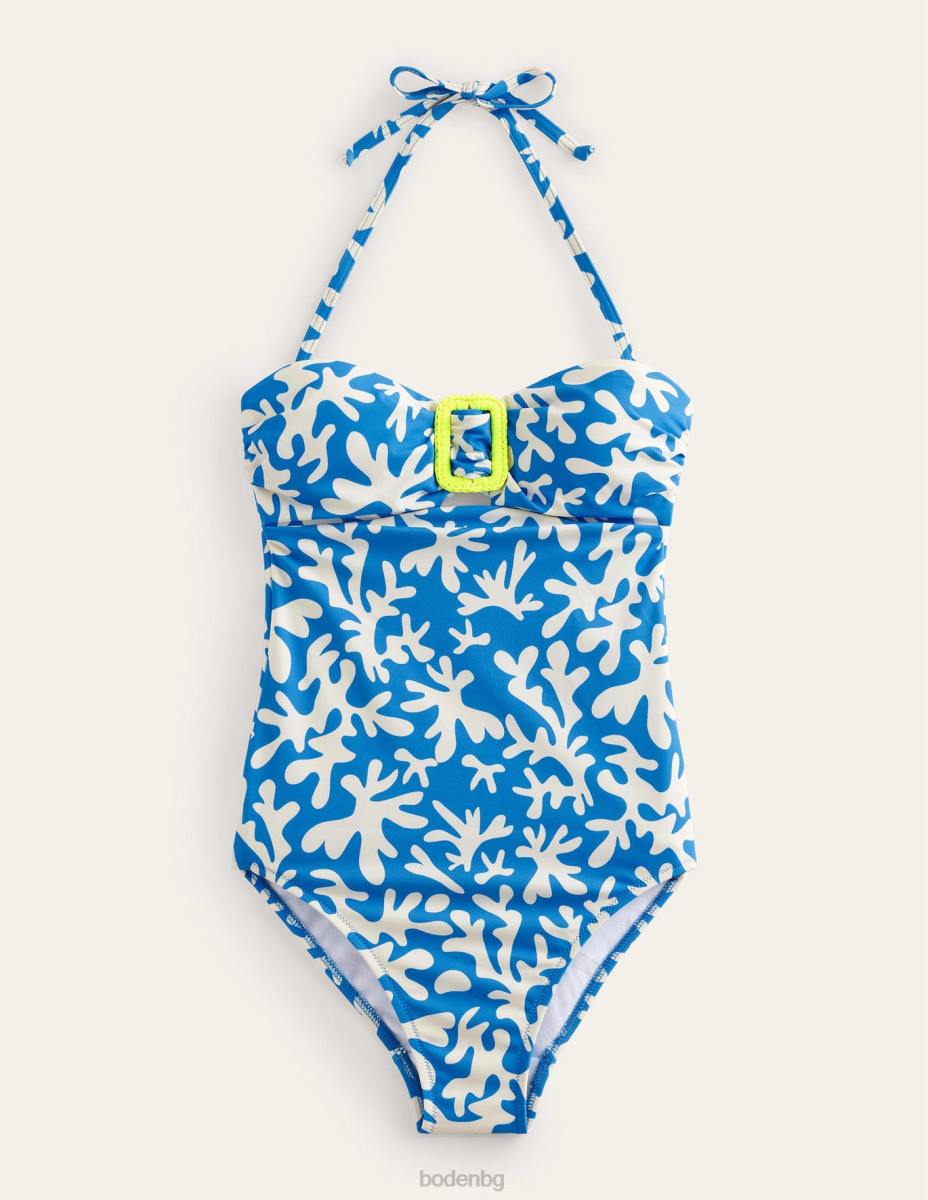 облекло Boden бански бандо с катарама синя и абстрактна зеленина Жени LL681794