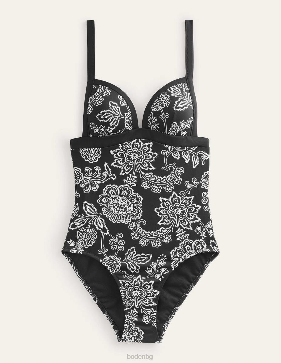 облекло Boden триъгълен бански костюм черно-бели цветя Жени LL68217