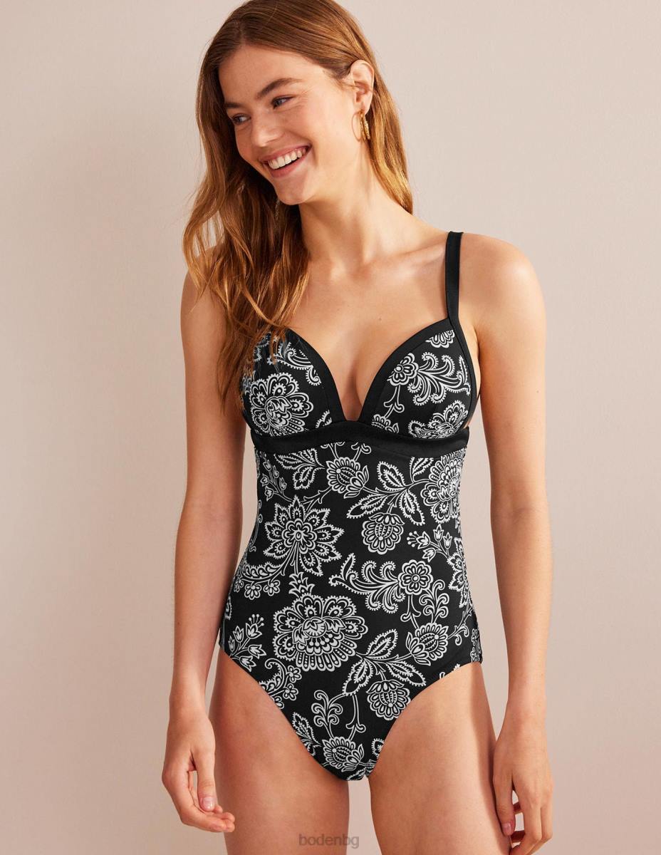 облекло Boden триъгълен бански костюм черно-бели цветя Жени LL68217