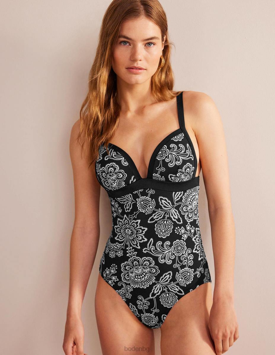 облекло Boden триъгълен бански костюм черно-бели цветя Жени LL68217