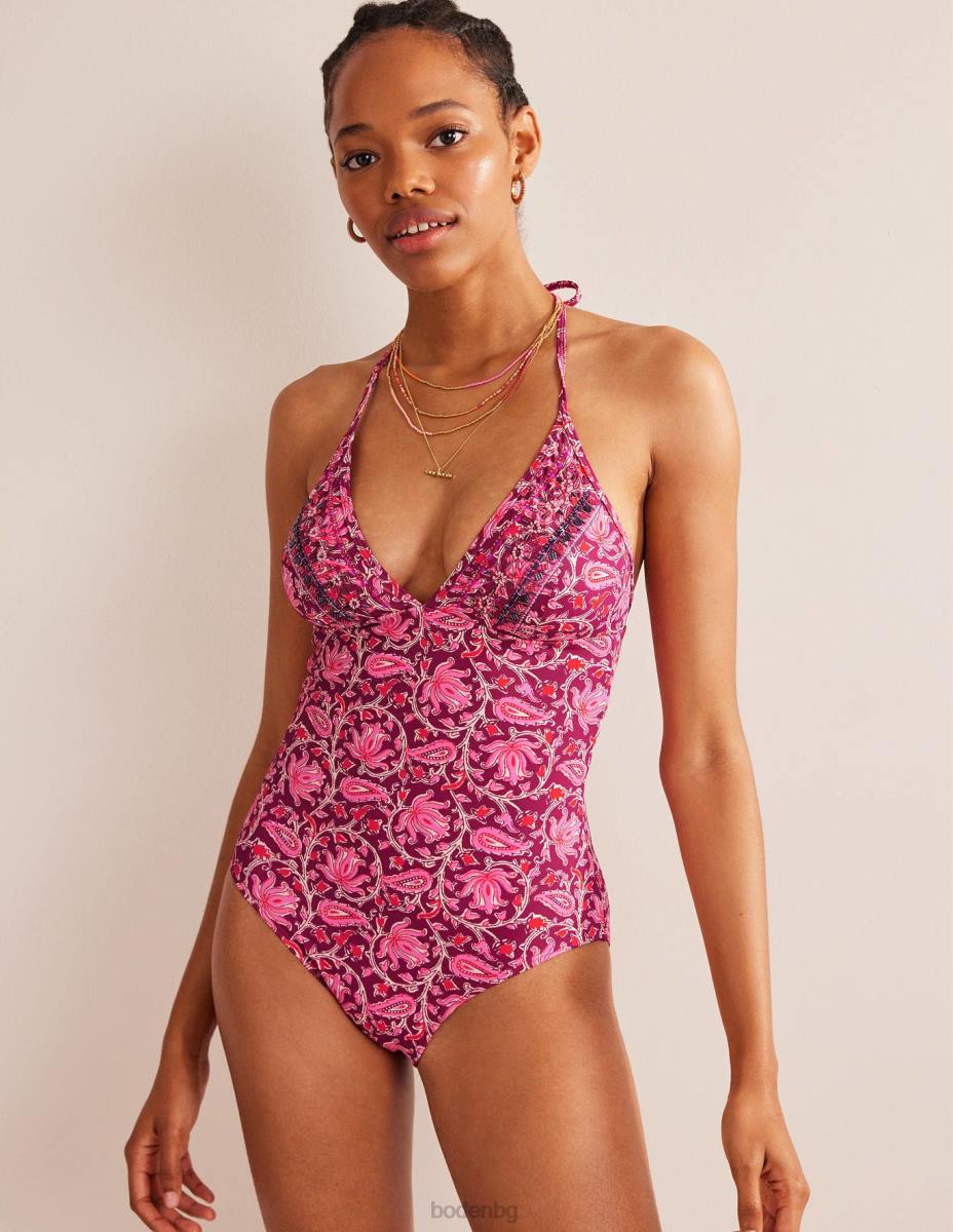 облекло Boden стринг дълбок бански костюм малиново розово и ботаническа лоза Жени LL68240