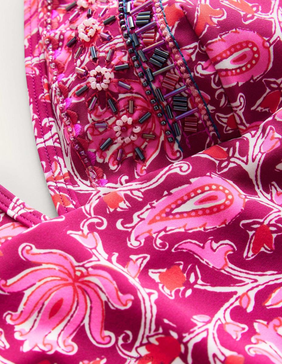 облекло Boden стринг дълбок бански костюм малиново розово и ботаническа лоза Жени LL68240