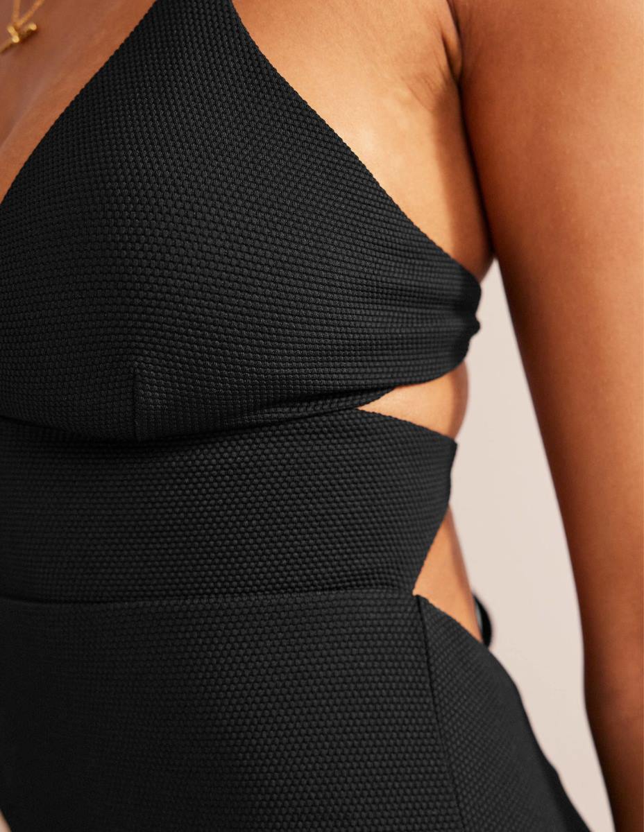 облекло Boden изрязан бански с кръстосани гръбчета черна и текстура на пчелна пита Жени LL68241