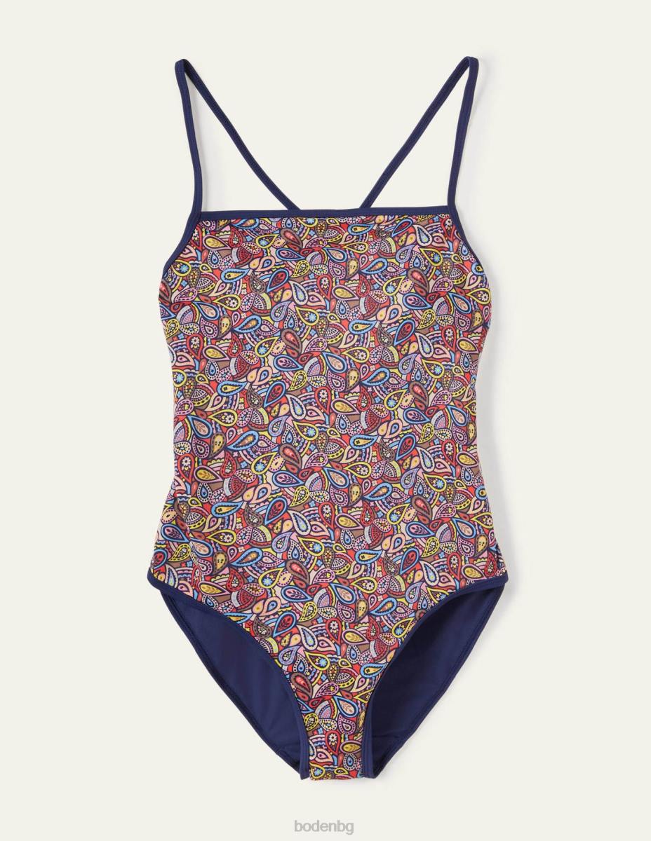 облекло Boden бански със завързани връзки френски флот и пейсли руж Жени LL682417