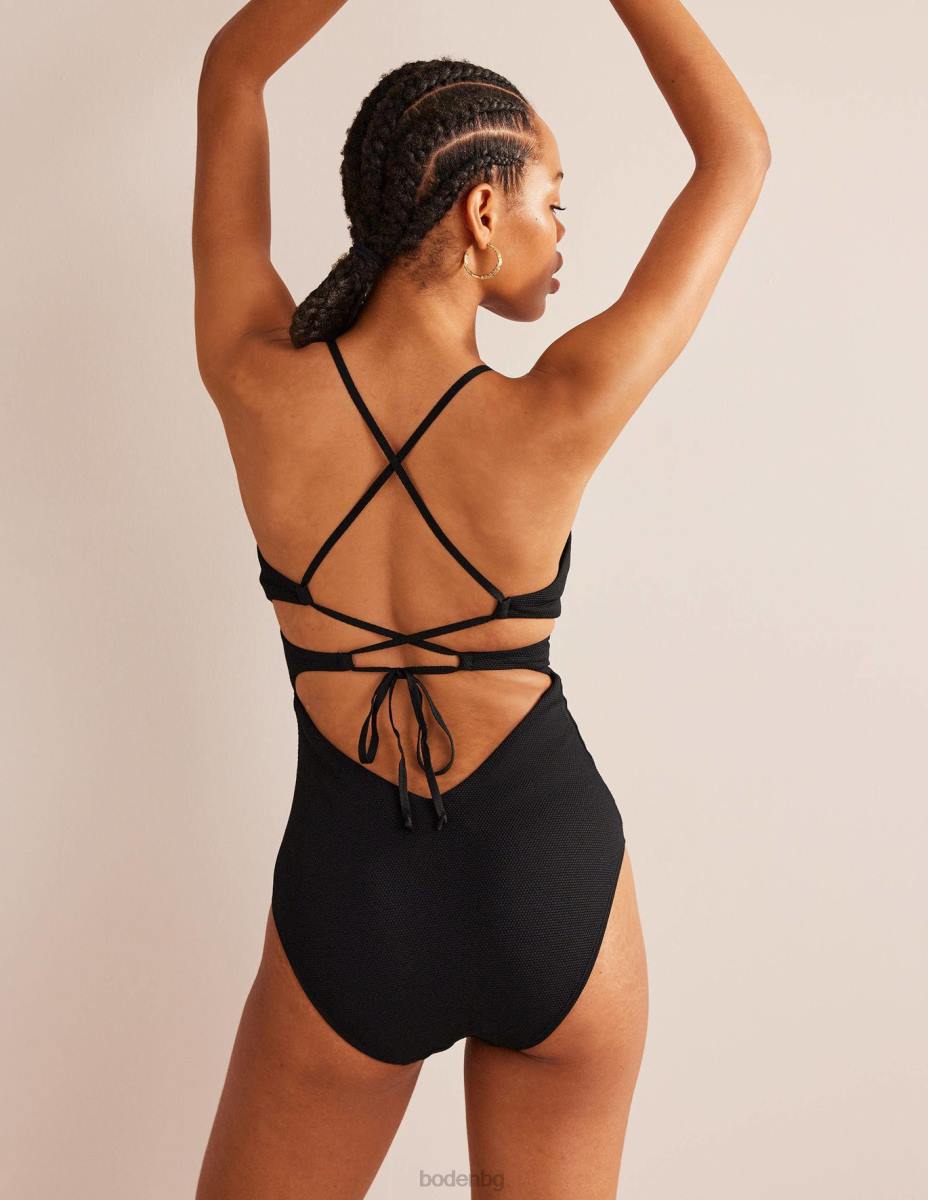 облекло Boden изрязан бански с кръстосани гръбчета черна и текстура на пчелна пита Жени LL68241