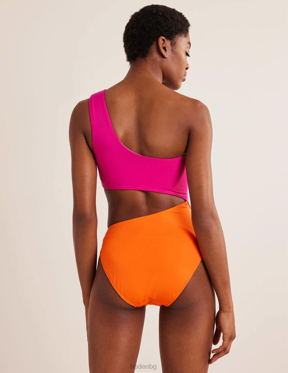 облекло Boden изрязан бански с едно рамо розов цветен блок Жени LL682480