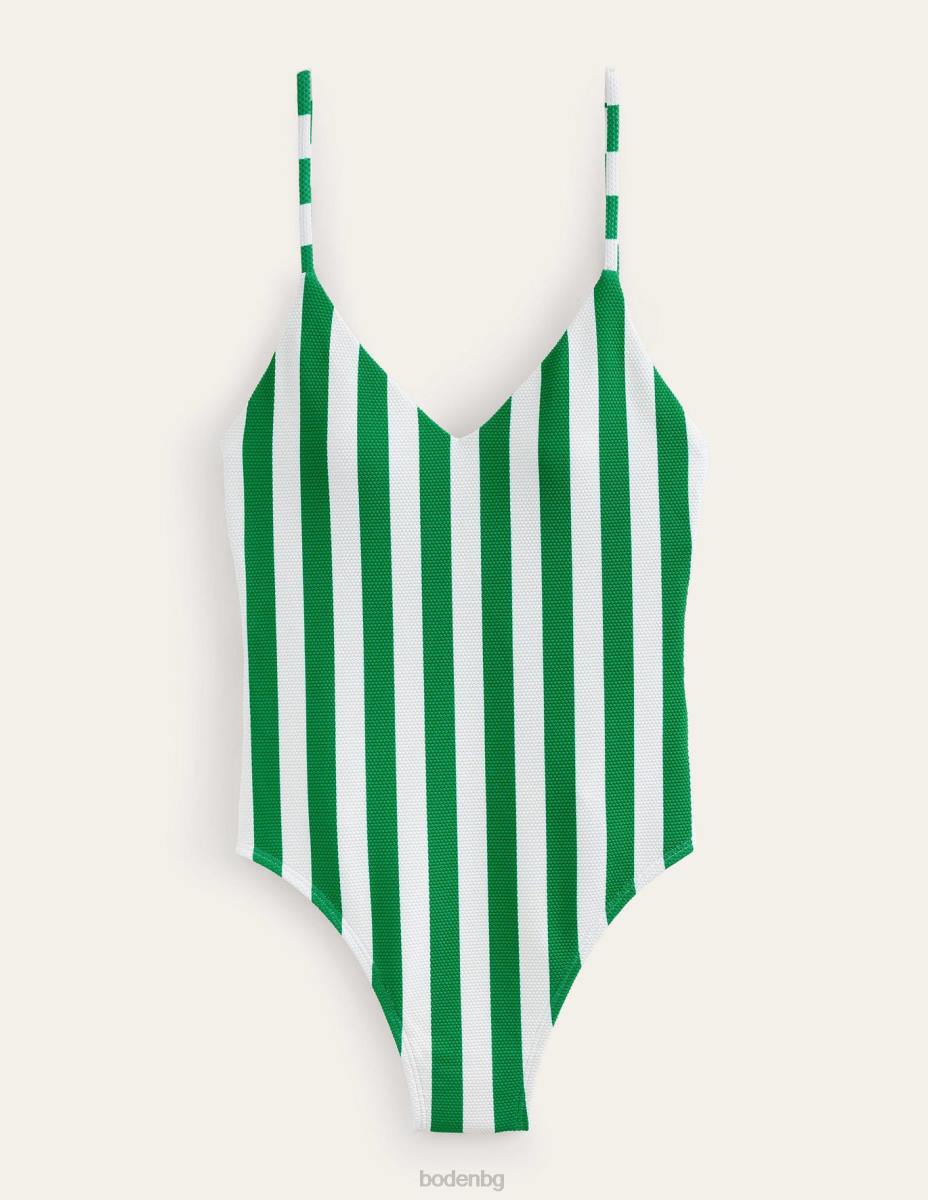 облекло Boden бански с тесни ленти с презрамки наситено изумрудено и слонова кост Жени LL682615