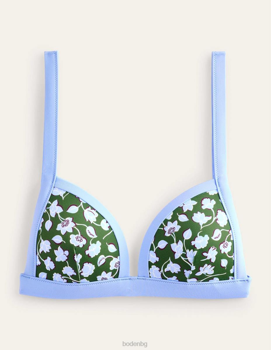 облекло Boden горна част на бикини с триъгълни панели зимно зелено и синьо на цветя Жени LL68265