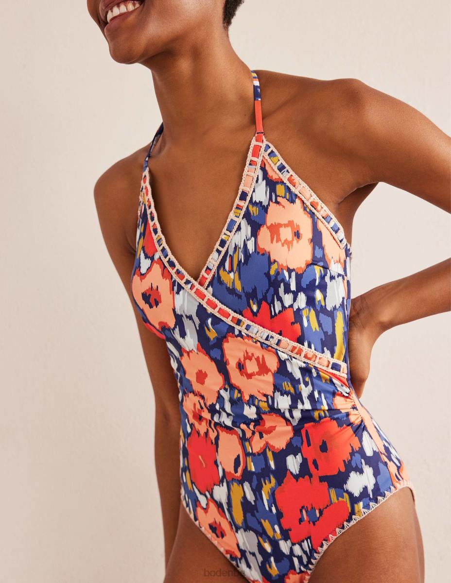 облекло Boden бански с плетене на една кука тъмносиньо и абстрактен мак Жени LL68983