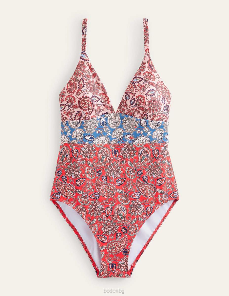 облекло Boden бански костюм arezzo с v-образно деколте високорискова червена и пейсли тераса Жени LL681036