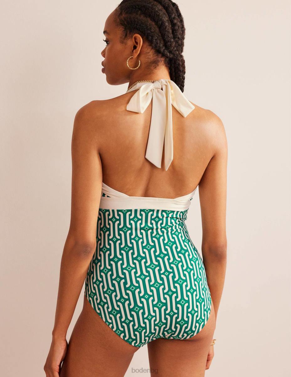 облекло Boden бански костюм с халтер ithaca ярко изумрудено и лазурно гео Жени LL68308