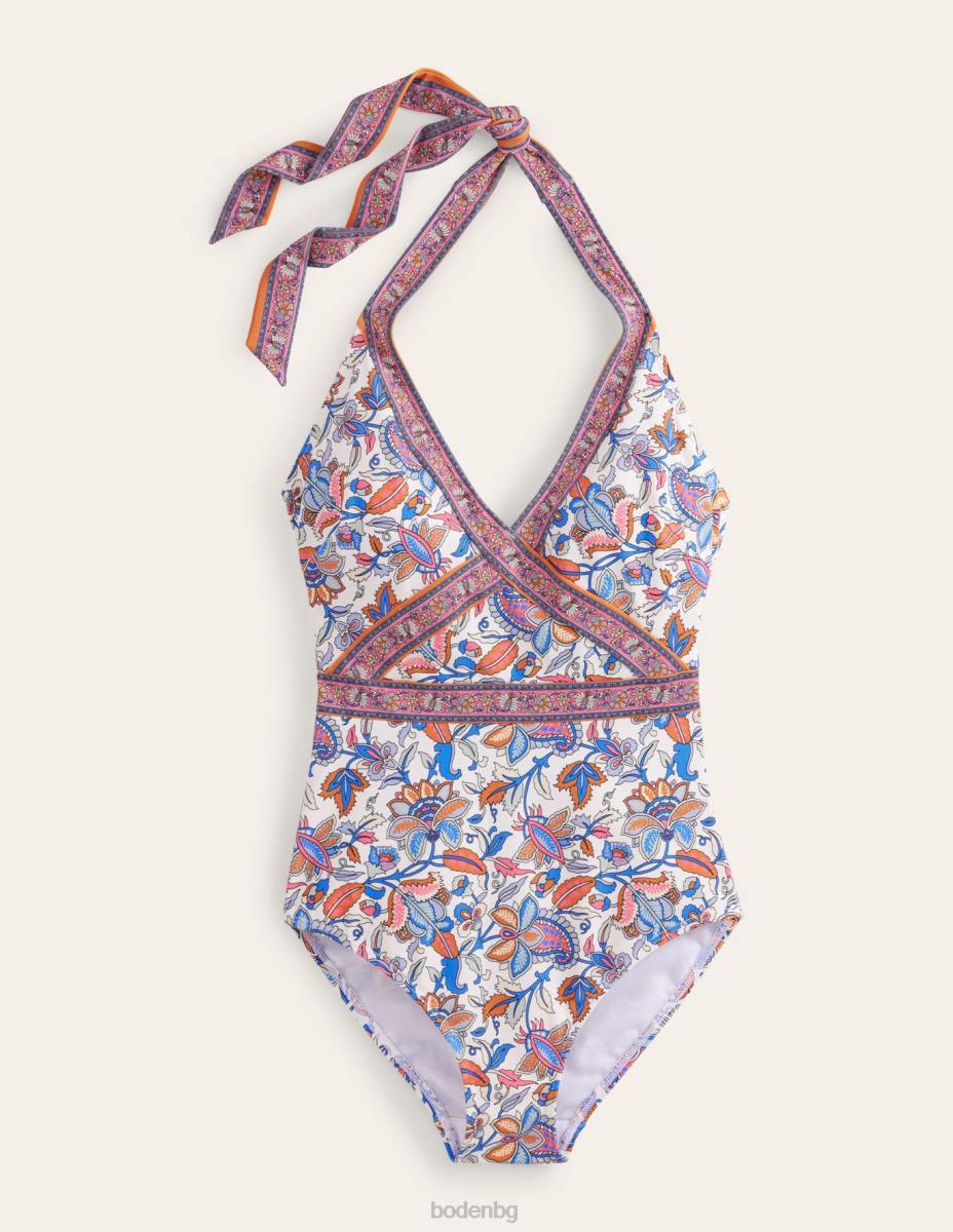 облекло Boden бански kefalonia с деколте слонова кост и корал Пейсли Жени LL681052