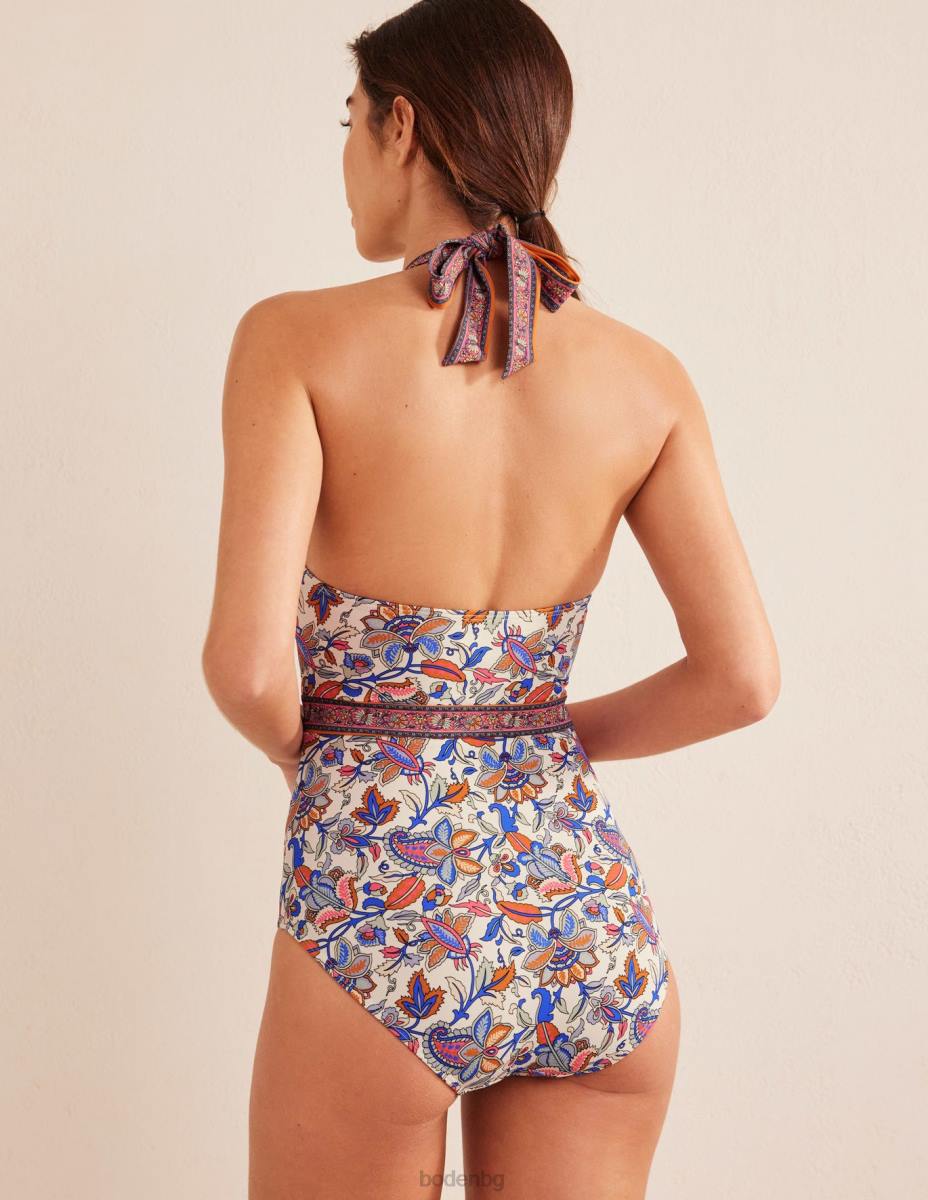 облекло Boden бански kefalonia с деколте слонова кост и корал Пейсли Жени LL681052