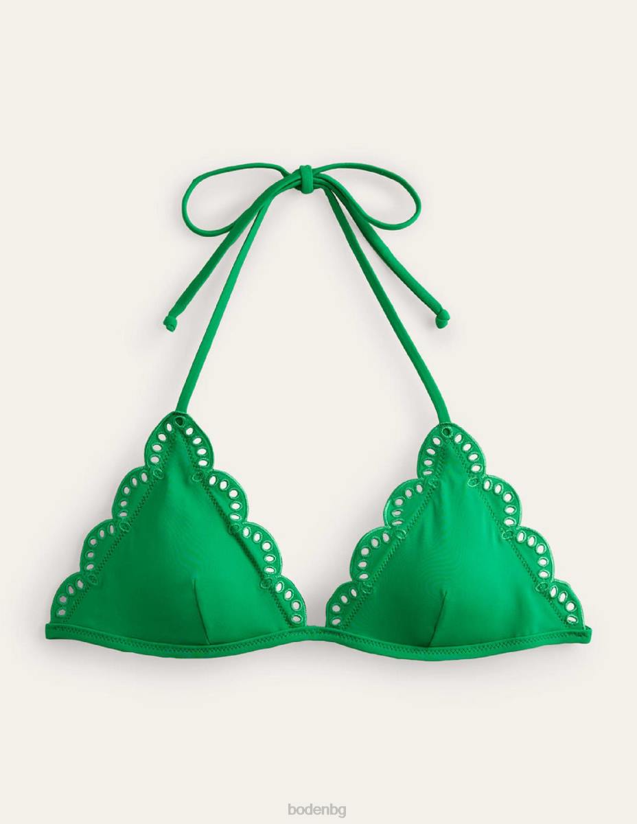 облекло Boden triangle bikini top broderie зелен пипер Жени LL68253
