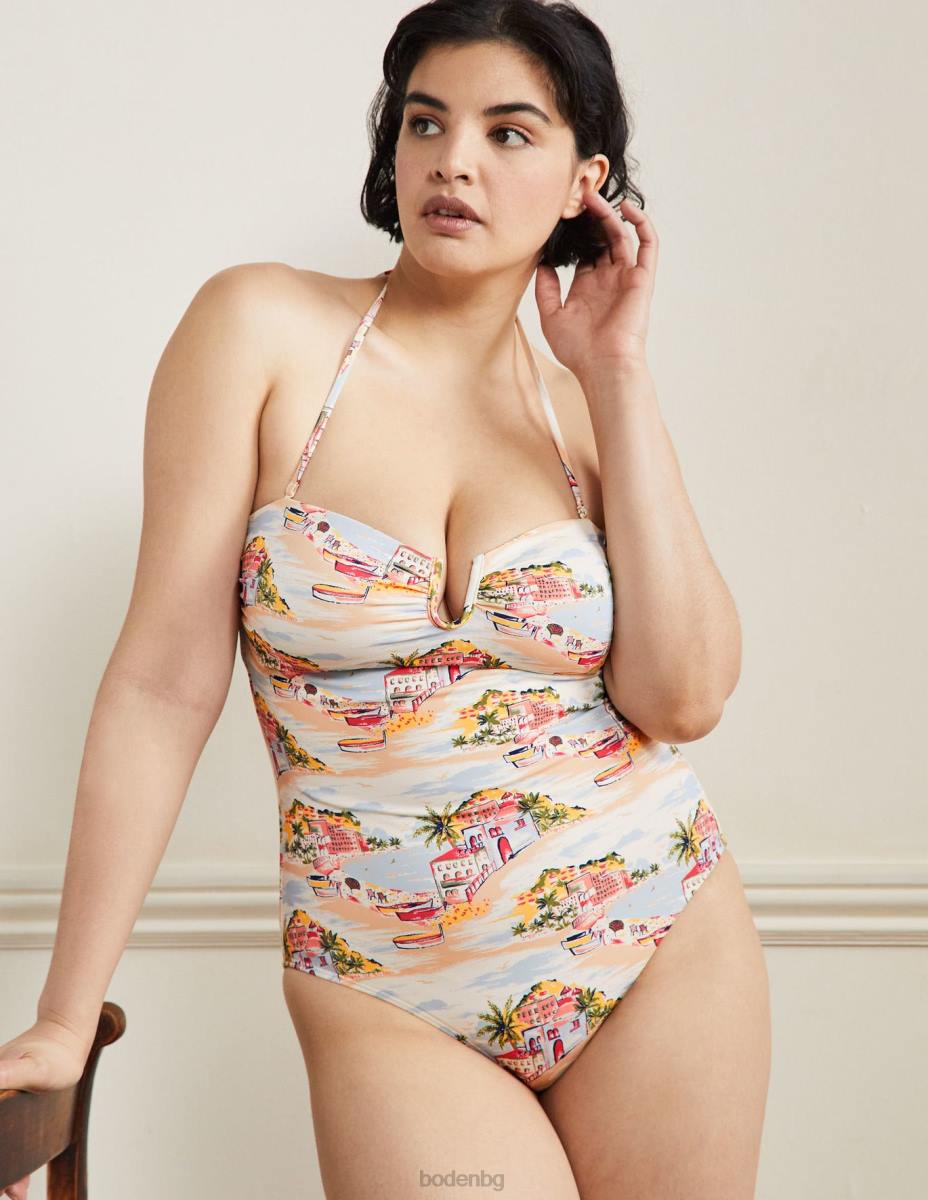 облекло Boden u-bar бански костюм с деколте слонова кост и райски залив Жени LL682416