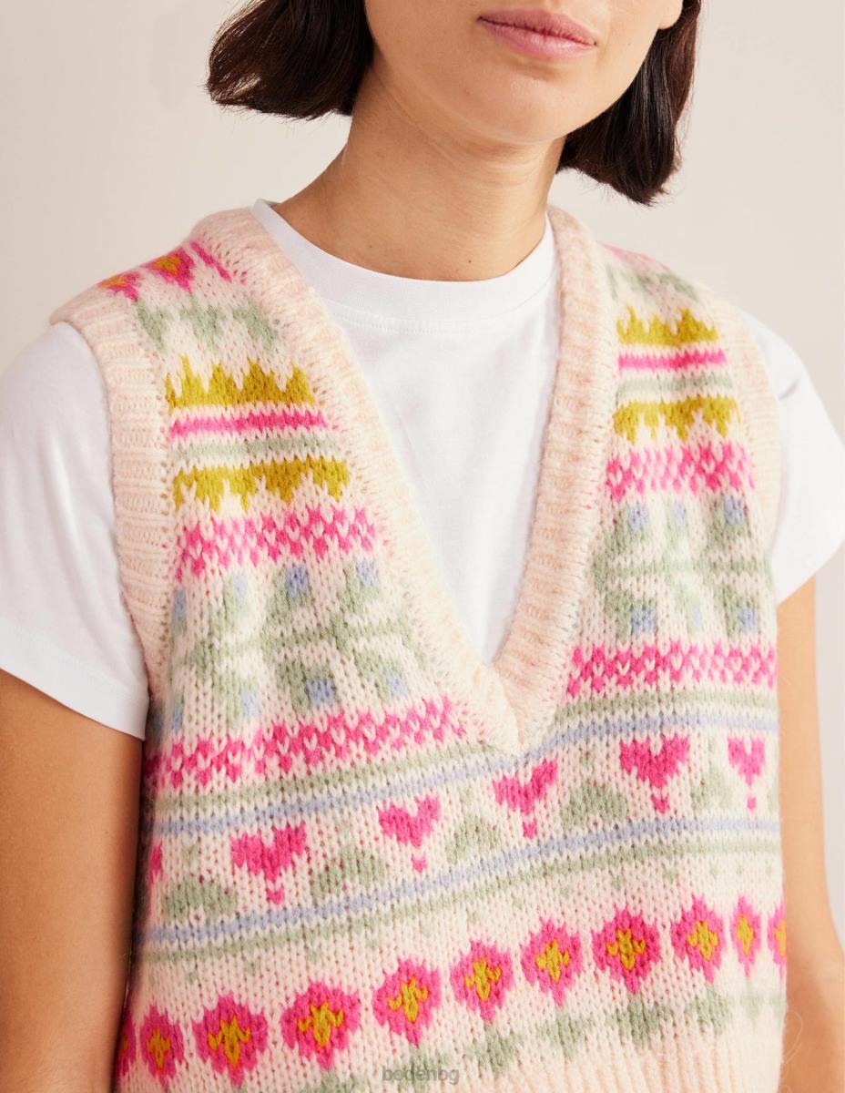 облекло Boden пухкав изрязан резервоар Fair Isle слонова кост и мулти фейсъл Жени LL682029