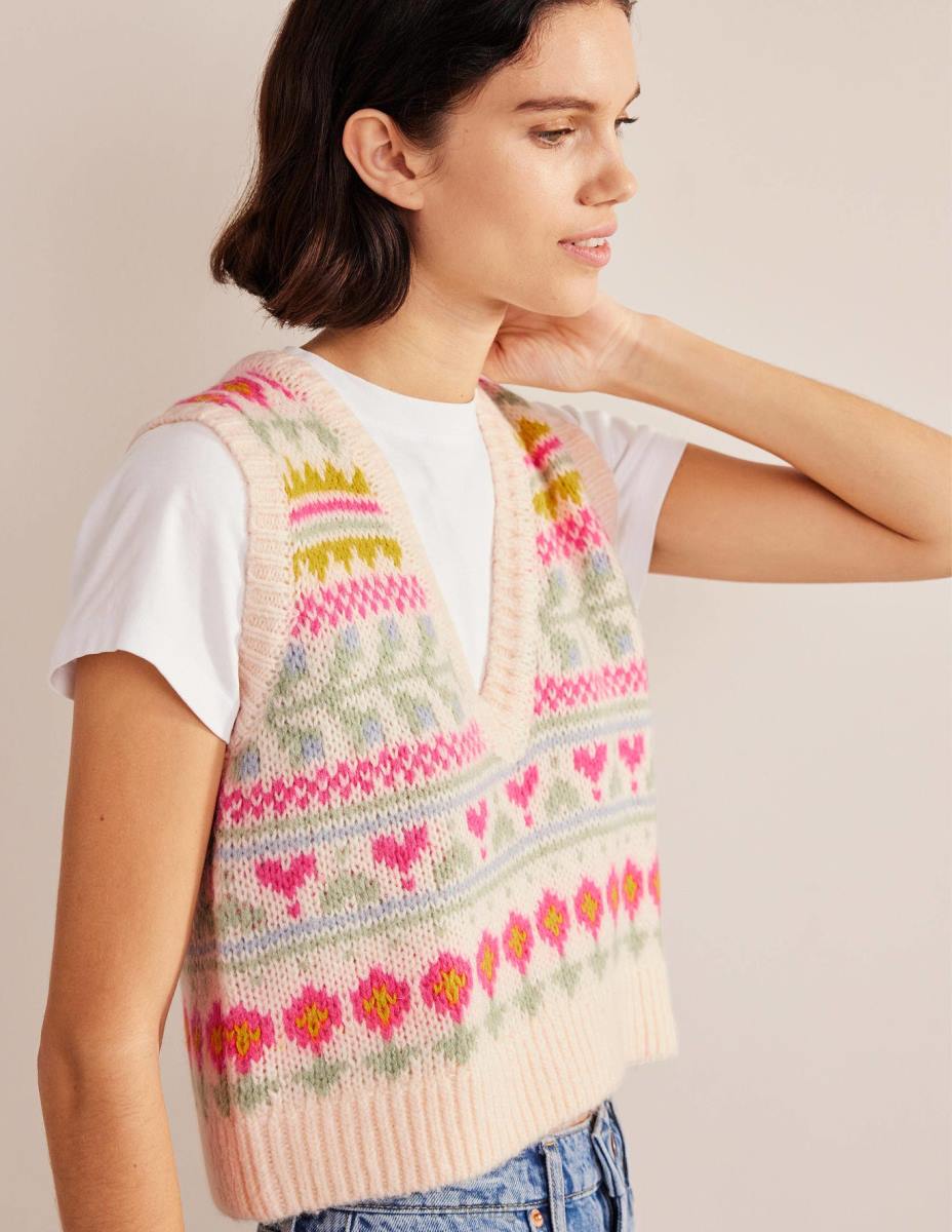 облекло Boden пухкав изрязан резервоар Fair Isle слонова кост и мулти фейсъл Жени LL682029