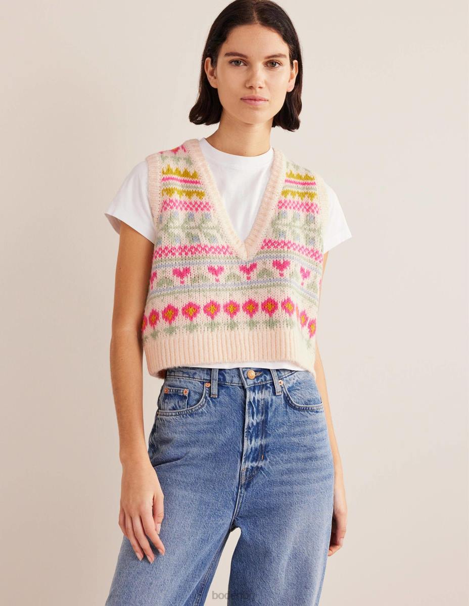 облекло Boden пухкав изрязан резервоар Fair Isle слонова кост и мулти фейсъл Жени LL682029