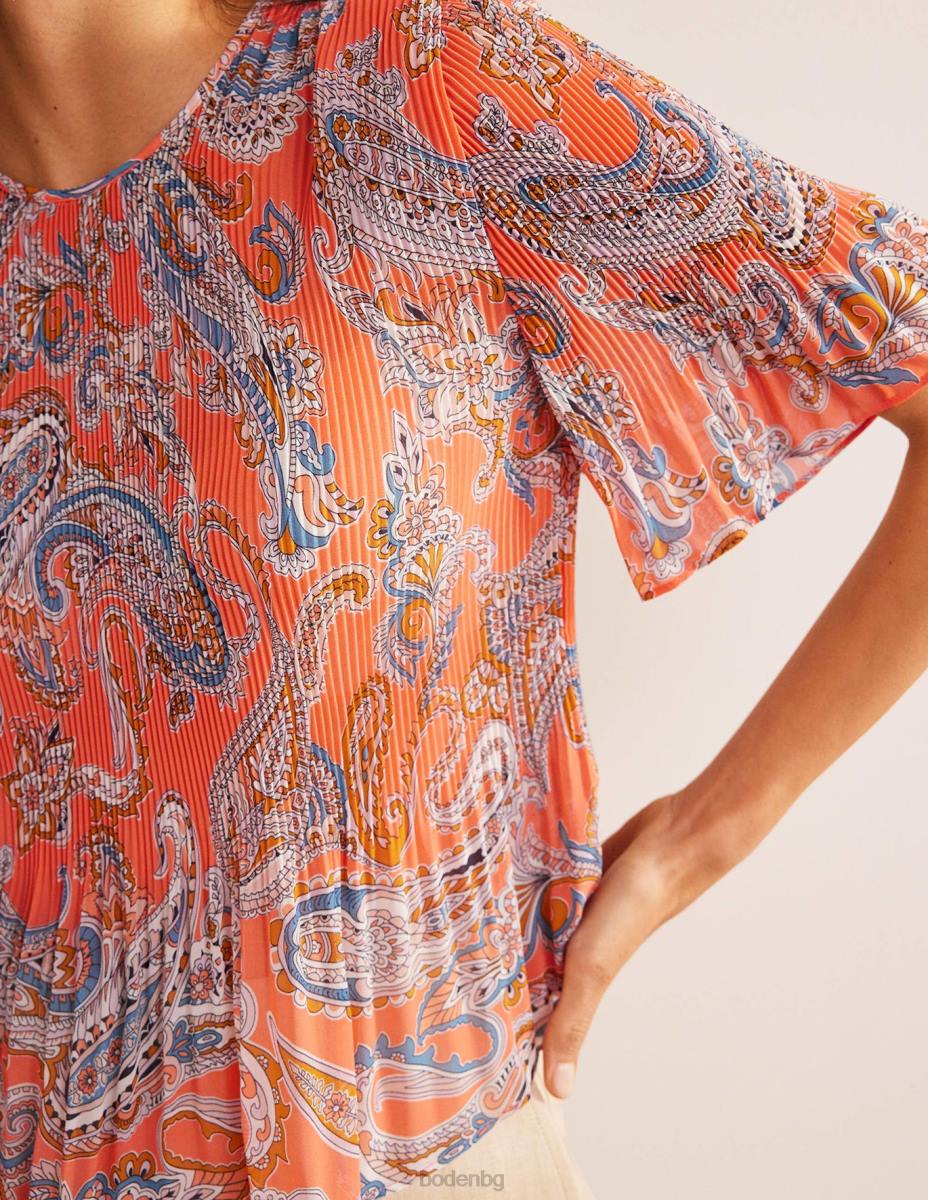 облекло Boden плисе горнище с плавни ръкави оранжево желе и райски поп Жени LL68100