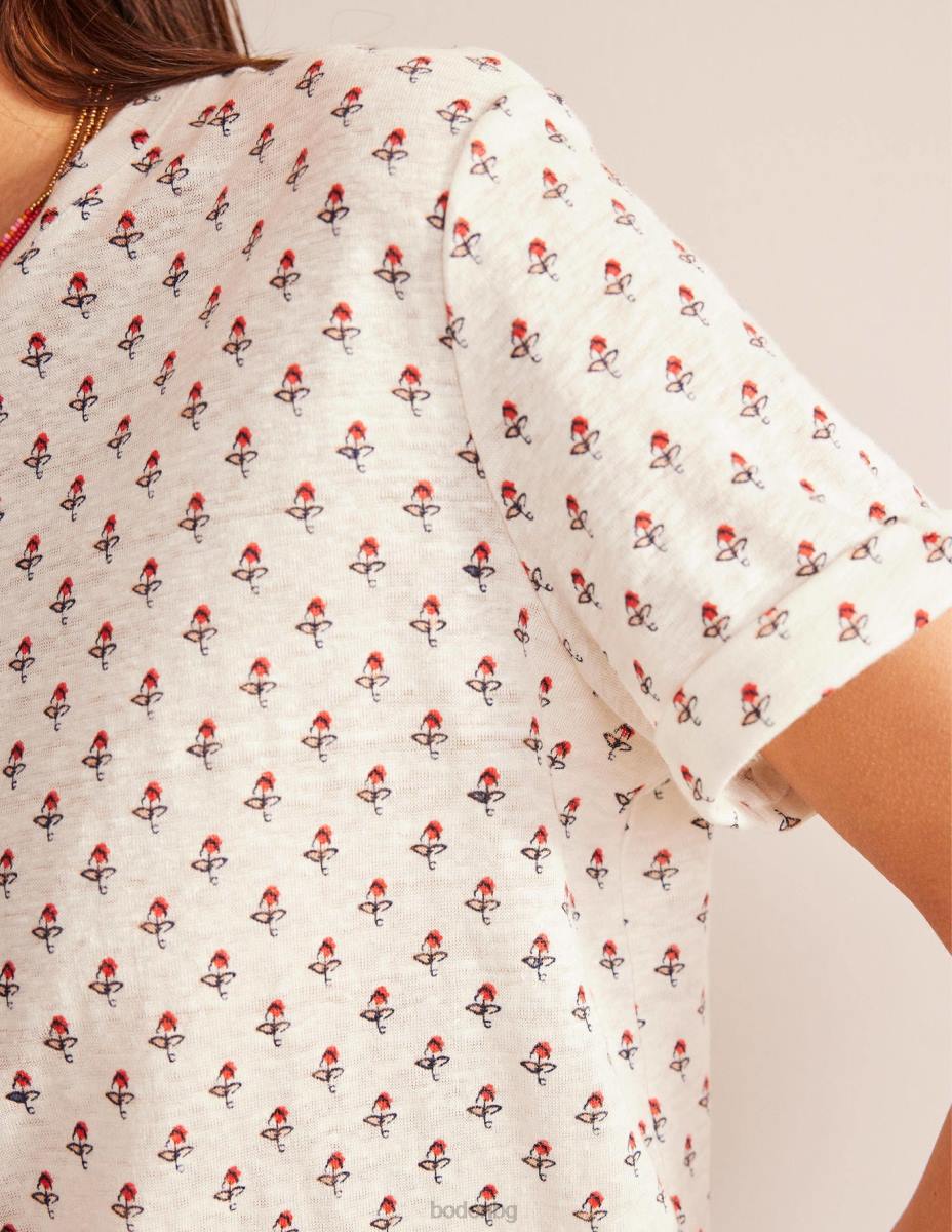 облекло Boden ленена тениска с щампа слонова кост и лале руж Жени LL681012