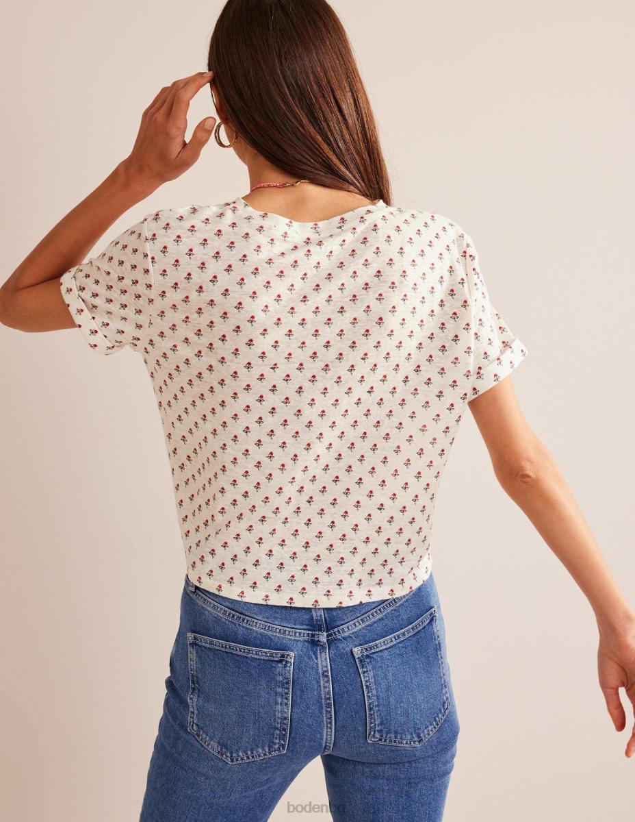 облекло Boden ленена тениска с щампа слонова кост и лале руж Жени LL681012