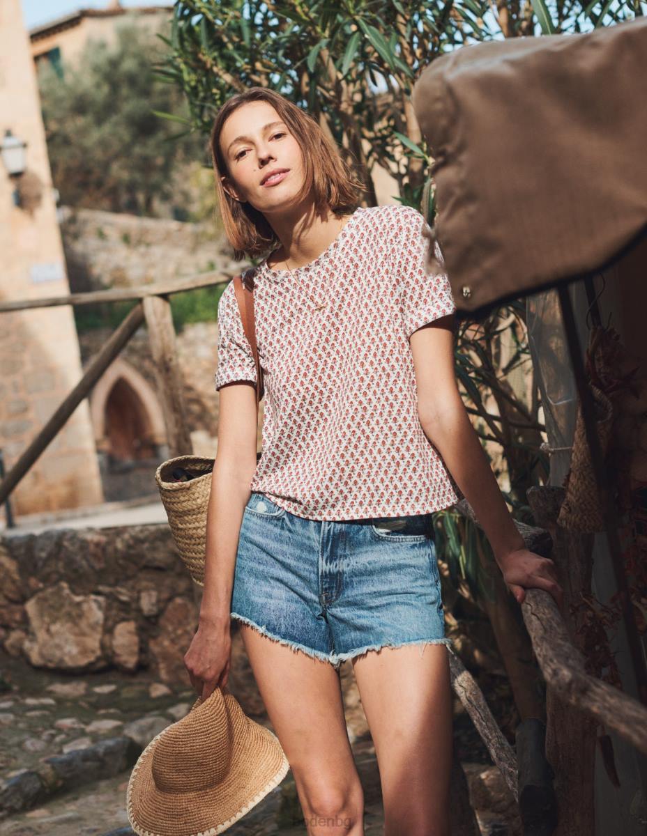 облекло Boden ленена тениска с щампа слонова кост и лале руж Жени LL681012