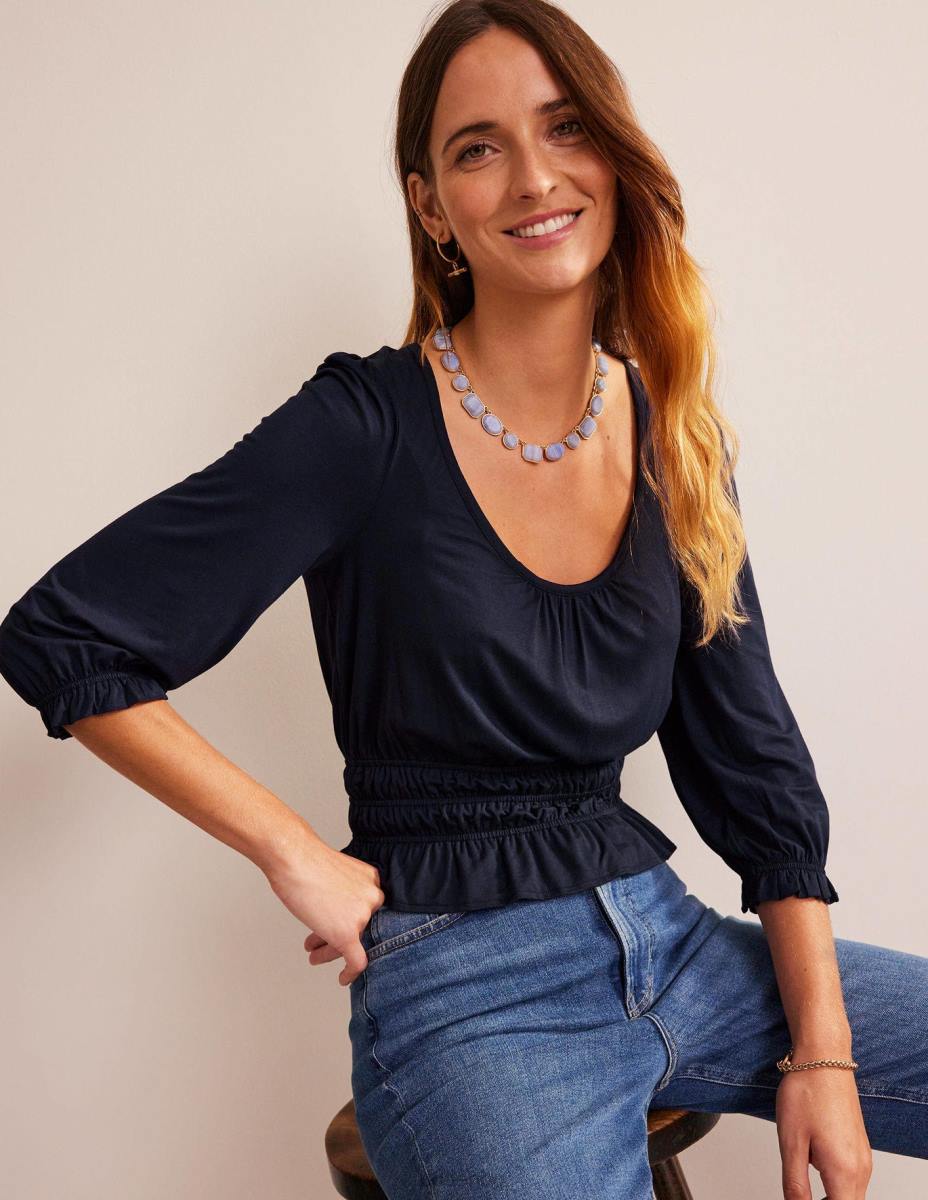 облекло Boden пушено трико с пеплум военноморски флот Жени LL68103