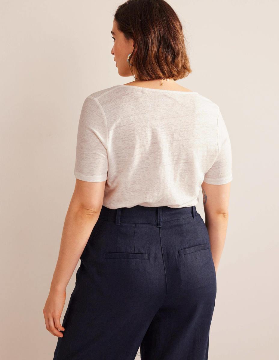 облекло Boden ленена тениска с широко деколте слонова кост Жени LL681032