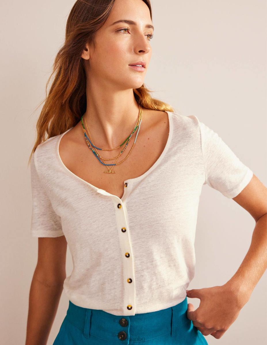 облекло Boden ленена тениска с широко деколте слонова кост Жени LL681032