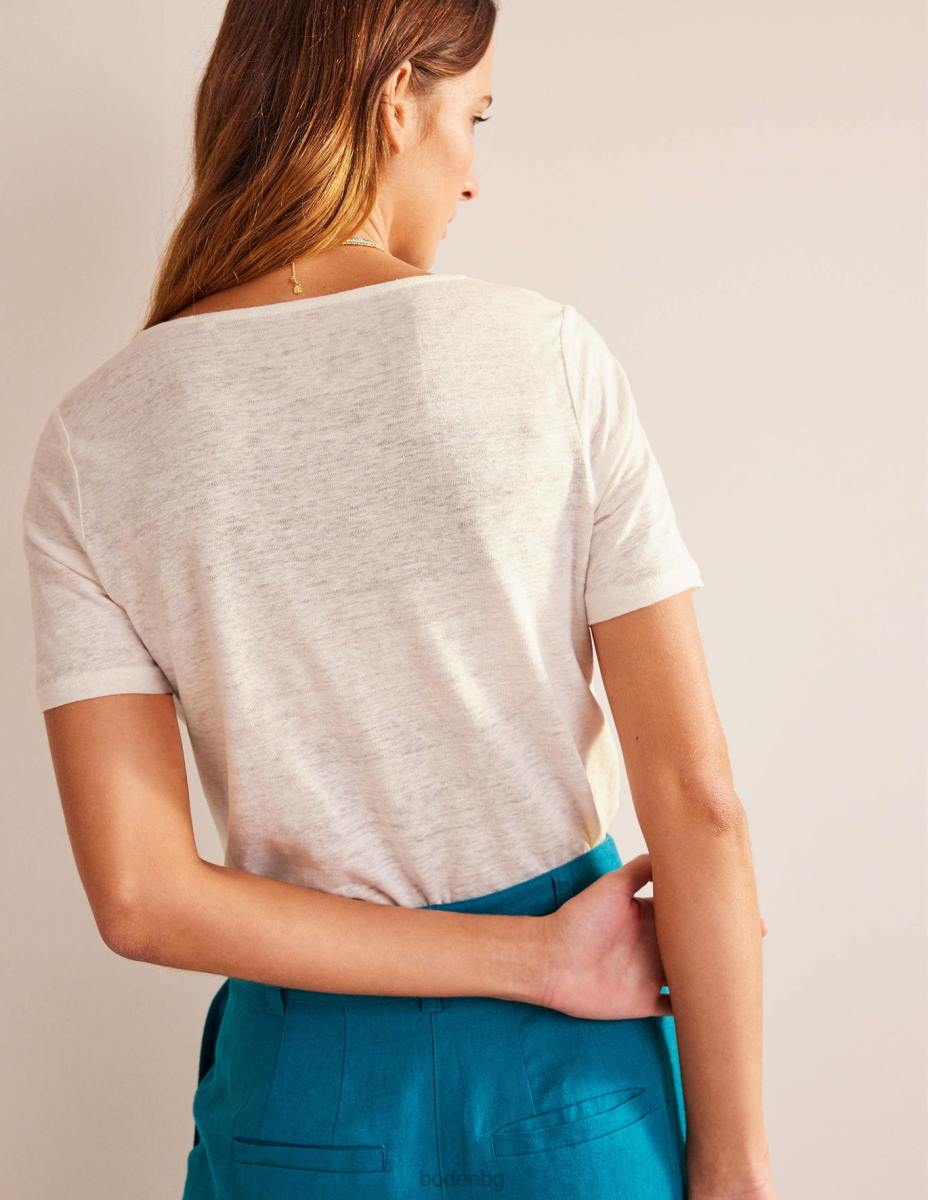 облекло Boden ленена тениска с широко деколте слонова кост Жени LL681032