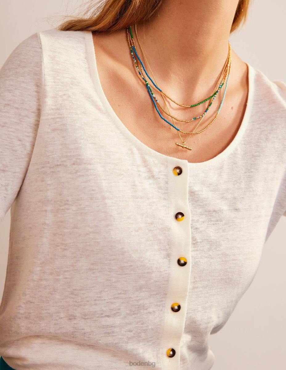 облекло Boden ленена тениска с широко деколте слонова кост Жени LL681032