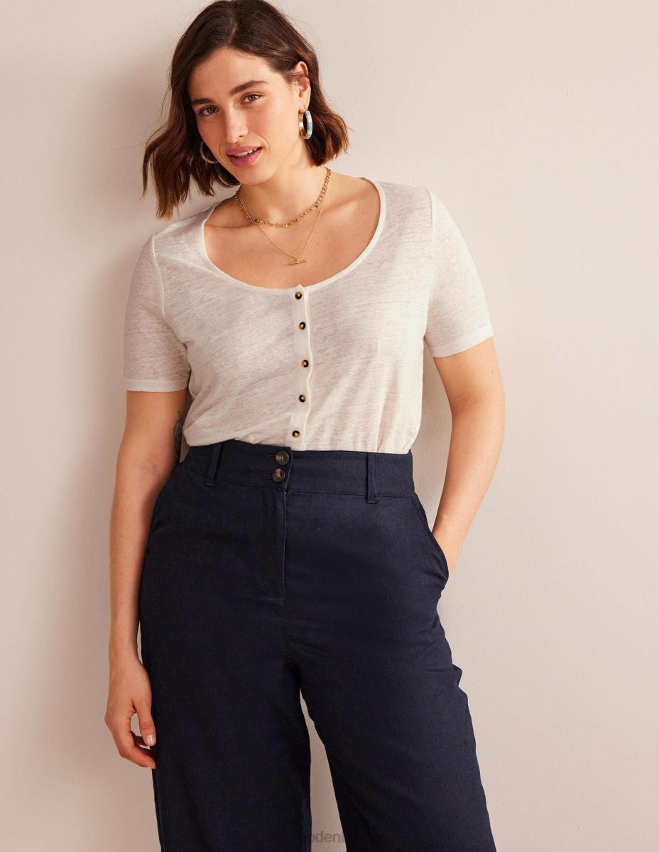 облекло Boden ленена тениска с широко деколте слонова кост Жени LL681032