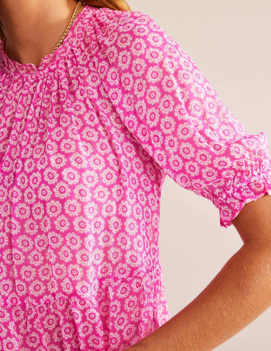 облекло Boden набрано бляскаво горнище от жоржет флокс розово и изгрев поп Жени LL68106