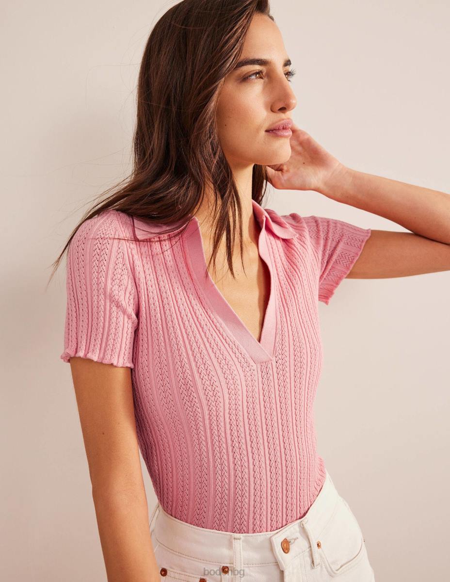 облекло Boden оребрена горна част с яка георгина розова Жени LL681095