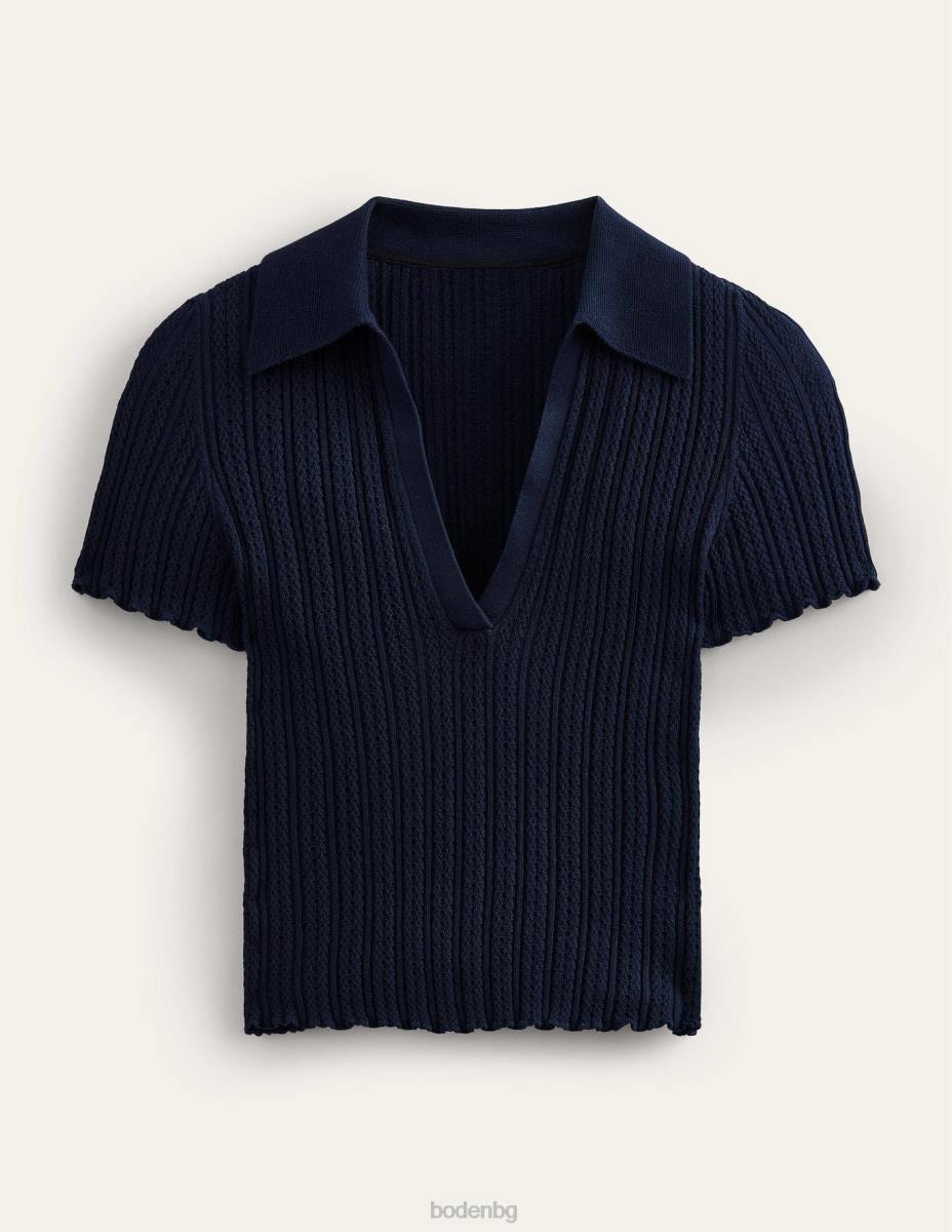 облекло Boden оребрена горна част с яка военноморски флот Жени LL681097