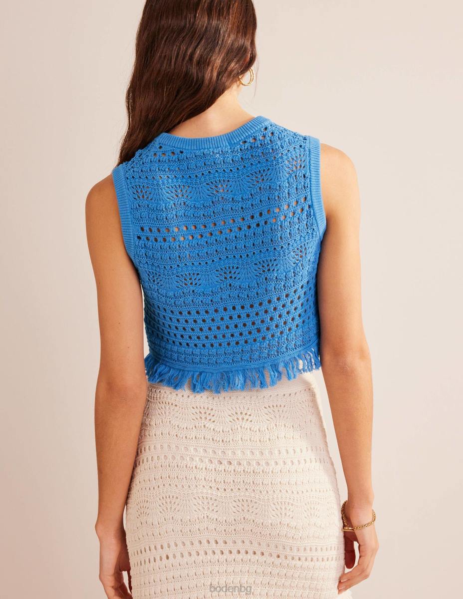 облекло Boden изрязан резервоар за плетене на ресни порцеланово синьо Жени LL681098