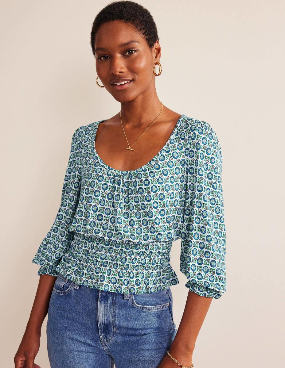 облекло Boden пушено трико с пеплум егейско синьо и слънчогледова пролет Жени LL68110