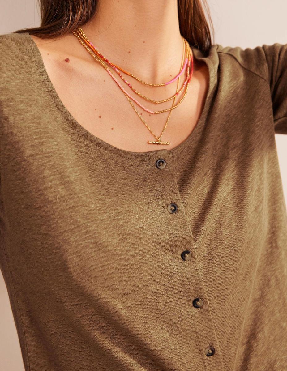 облекло Boden ленена тениска с широко деколте камила Жени LL681113