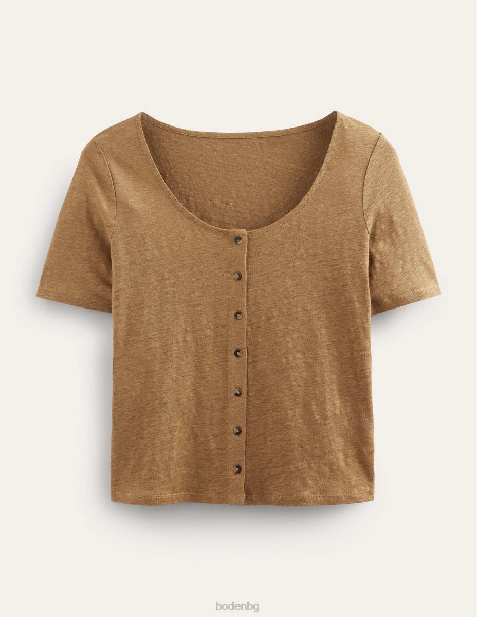 облекло Boden ленена тениска с широко деколте камила Жени LL681113