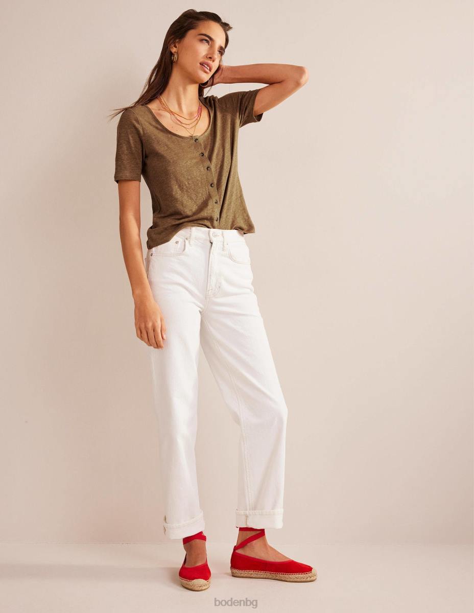 облекло Boden ленена тениска с широко деколте камила Жени LL681113