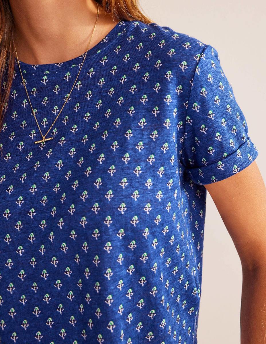 облекло Boden ленена тениска с щампа синя вълна и руж лале Жени LL681131