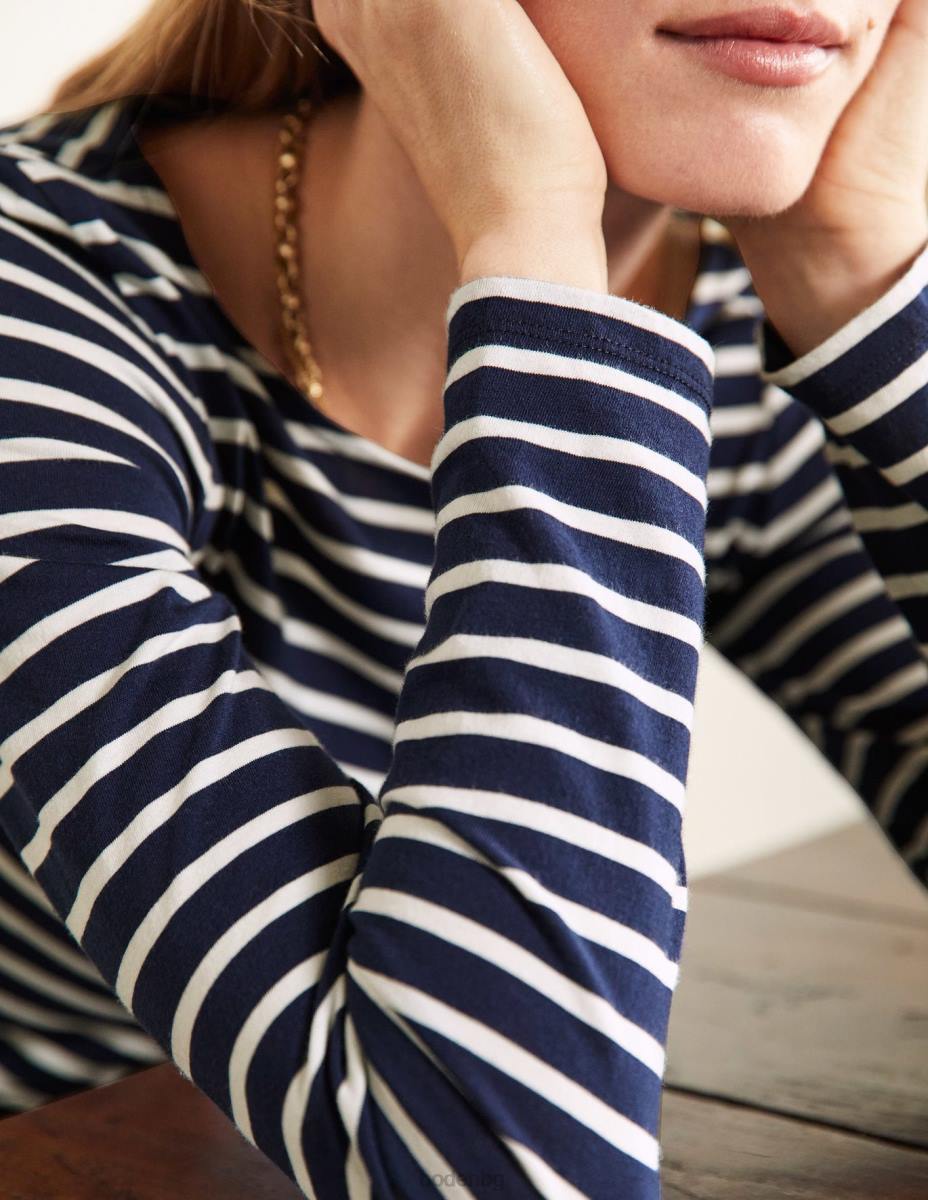 облекло Boden ела бретон с дълъг ръкав флот и слонова кост Жени LL68117