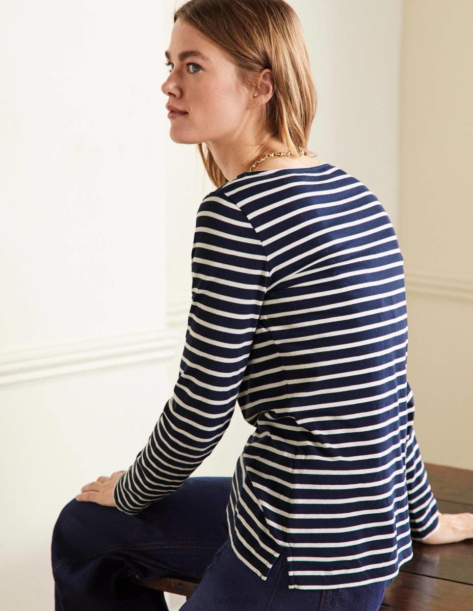 облекло Boden ела бретон с дълъг ръкав флот и слонова кост Жени LL68117