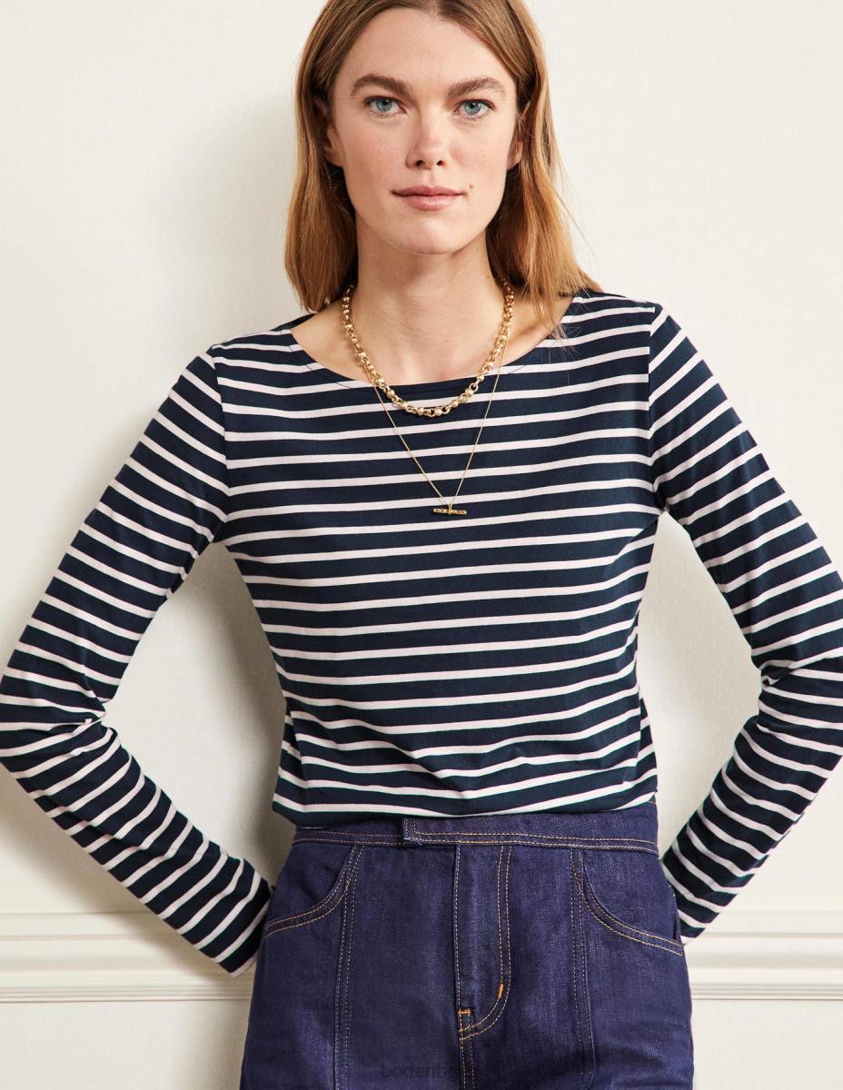 облекло Boden ела бретон с дълъг ръкав флот и слонова кост Жени LL68117